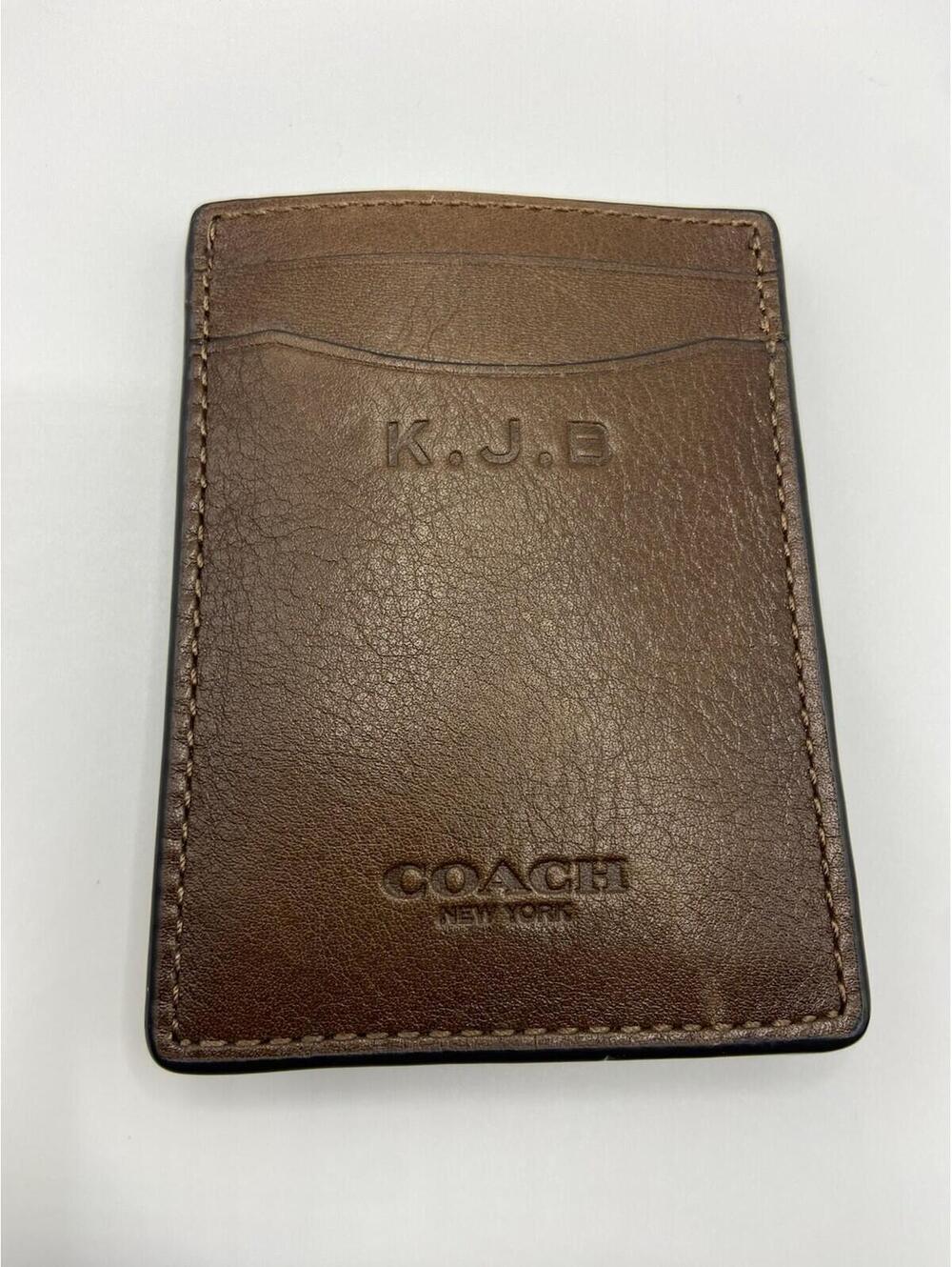 COACH Brown Leather 3 In 1 Card Case Money Clip Wallet 54466